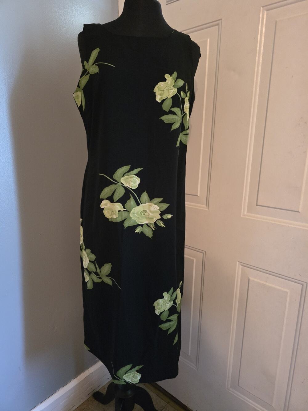 Vtg 90s Y2K Studio 1 Floral maxi Dress Black Green Size 12P Summer Resort Wear